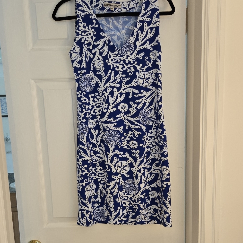 Elegant Blue and White Coral Print Mini Dress